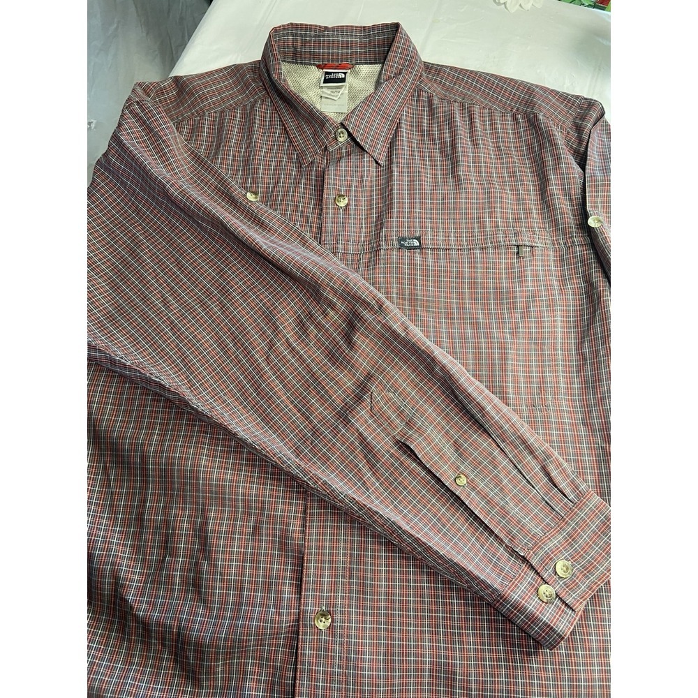 Men's The North Face Hiking & Activewear Red Plaid‎ Button Up Shirt- Size XL
